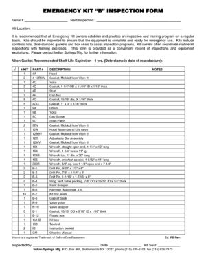 Chlorine Institute Emergency Kit “B” Inspection Sheet