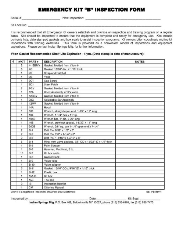 Chlorine Institute Emergency Kit B Instruction Booklet Indian Springs