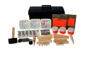 WPS Assorted wooden wedges and putty for plugging holes.